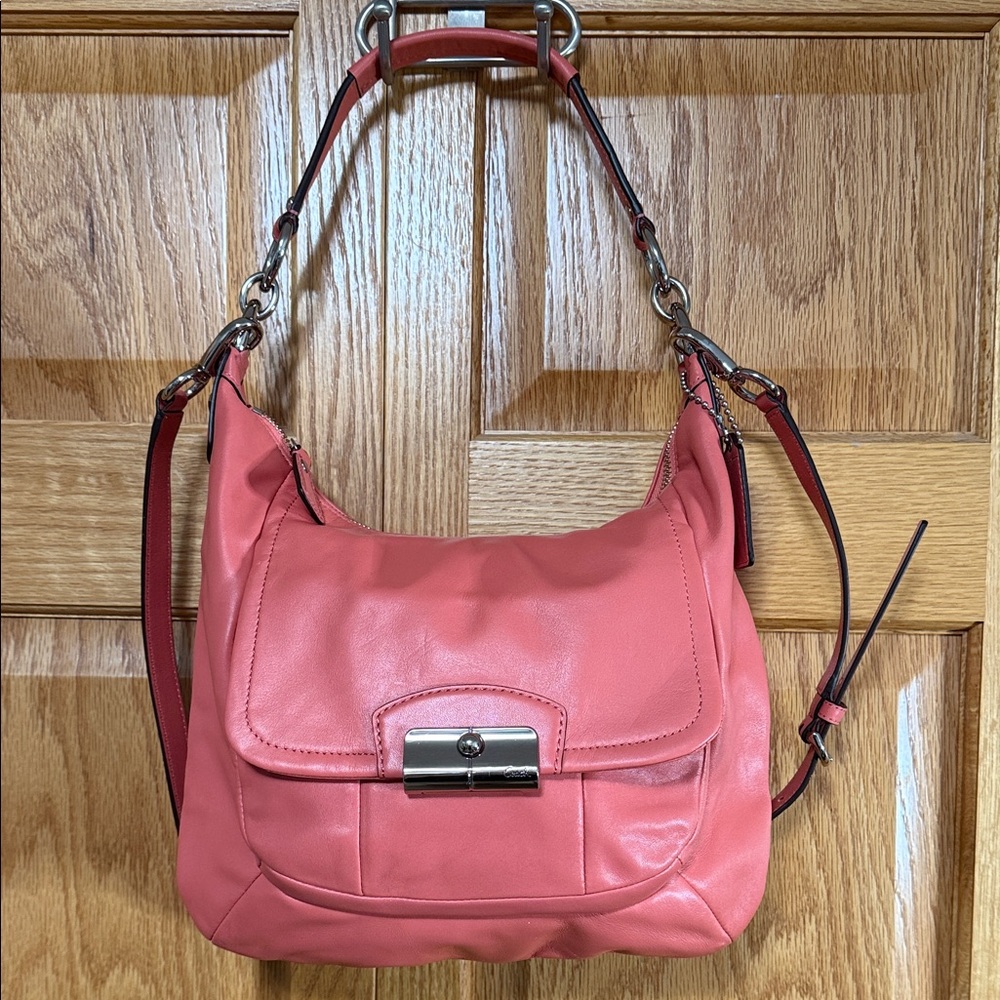 Coach Peach-Pink Leather Hobo Bag
